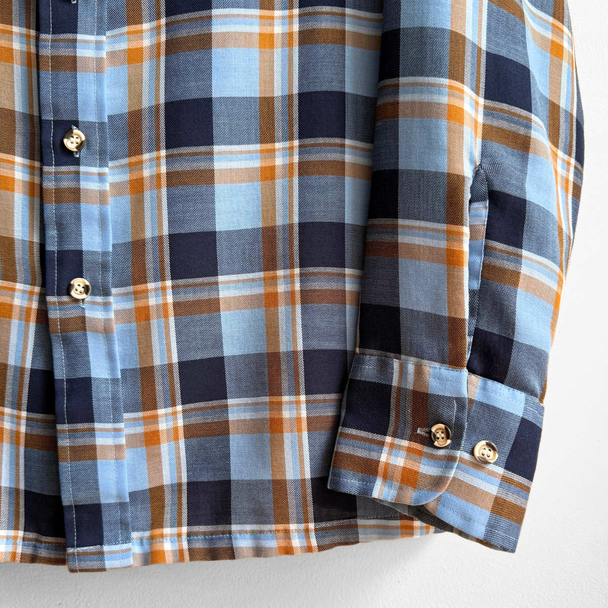 1970s Blue & Orange Plaid Sport Shirt