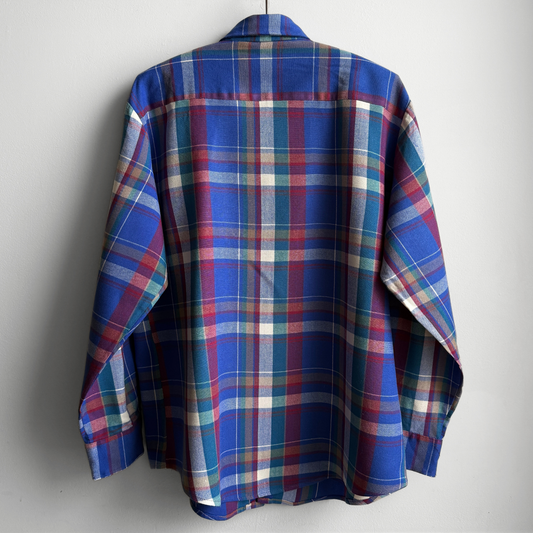 1980s Blue Multi Color Acrylic Plaid Flannel Shirt