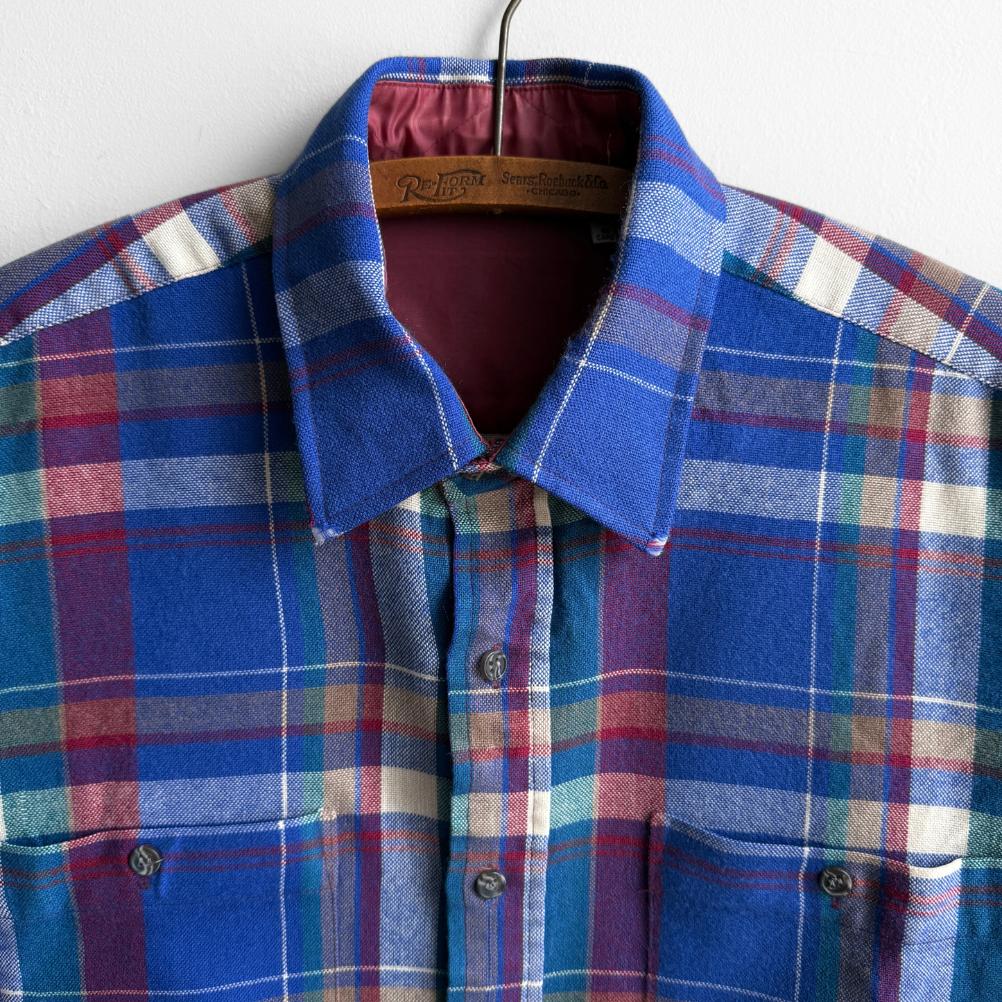 1980s Blue Multi Color Acrylic Plaid Flannel Shirt