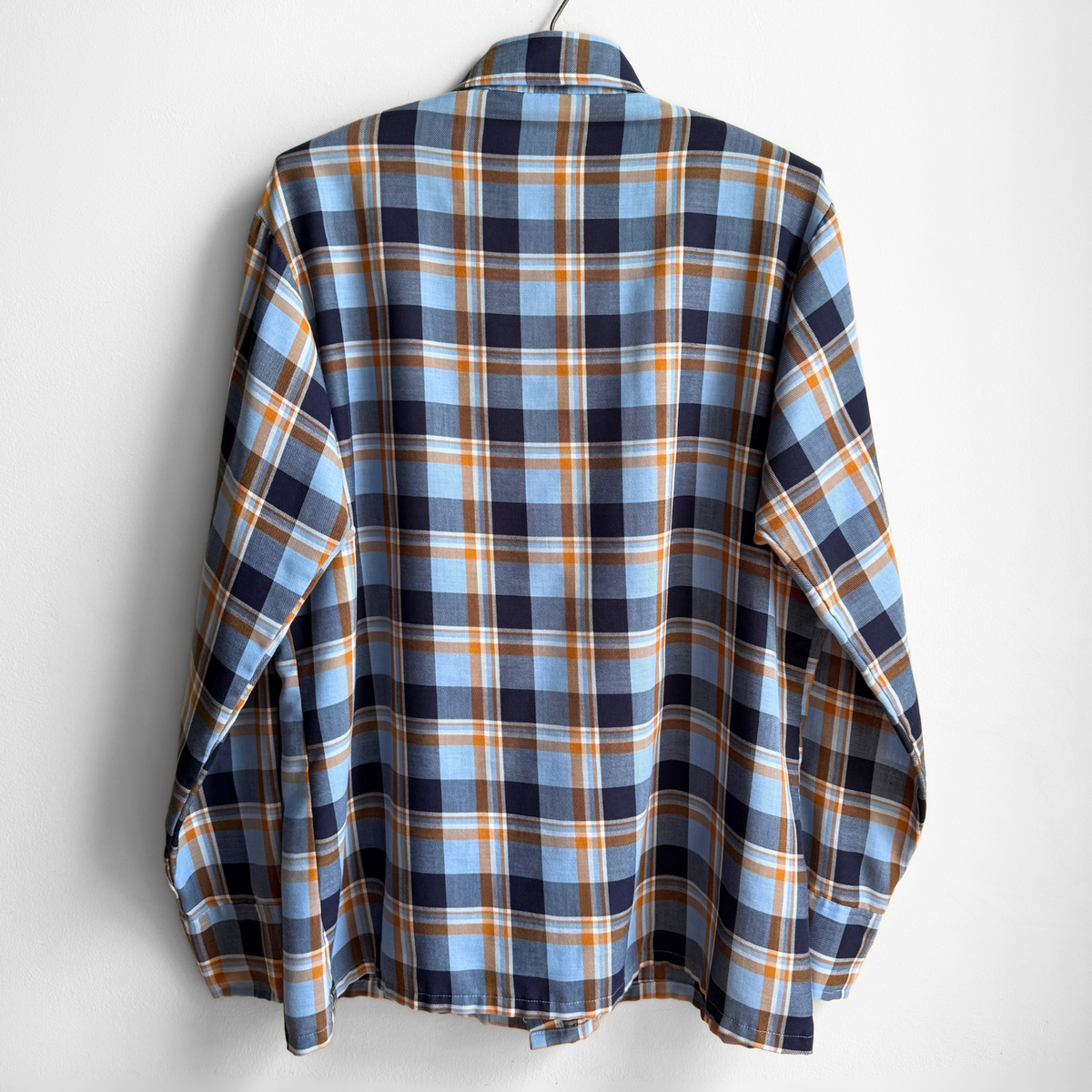 1970s Blue & Orange Plaid Sport Shirt