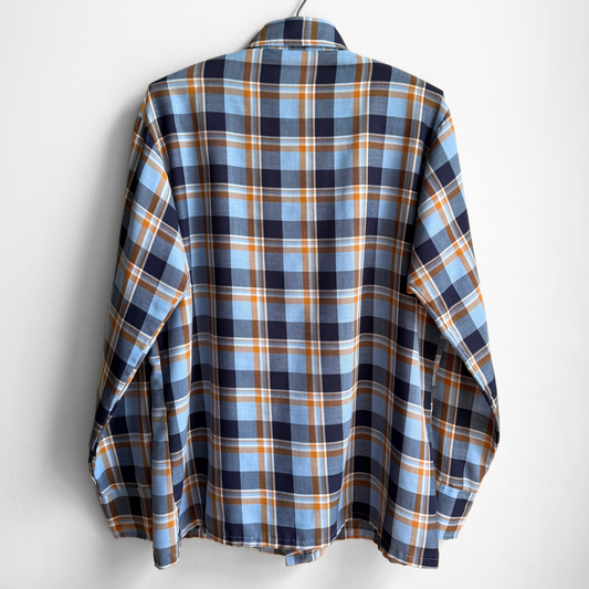 1970s Blue & Orange Plaid Sport Shirt