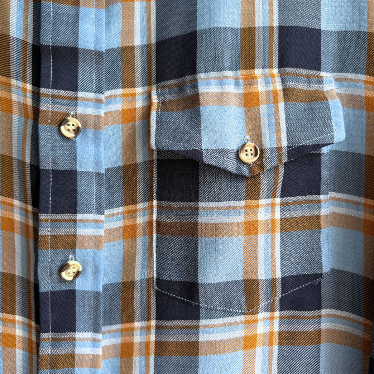 1970s Blue & Orange Plaid Sport Shirt