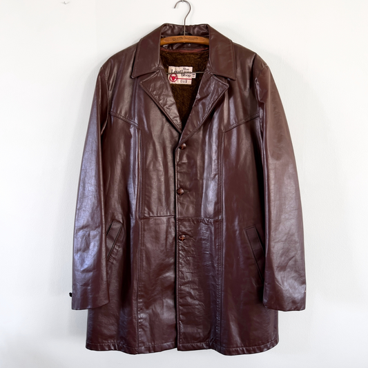 1970s Brown Long Leather Trench Coat  - Shop ThreadCount Vintage Co.