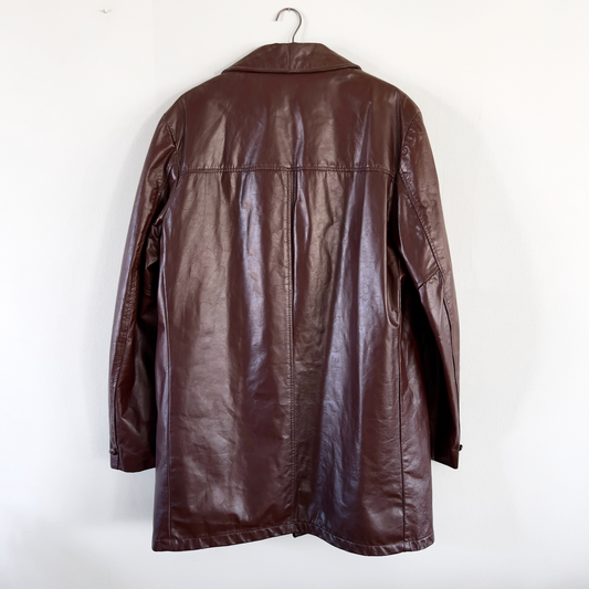 1970s Brown Long Leather Trench Coat  - Shop ThreadCount Vintage Co.