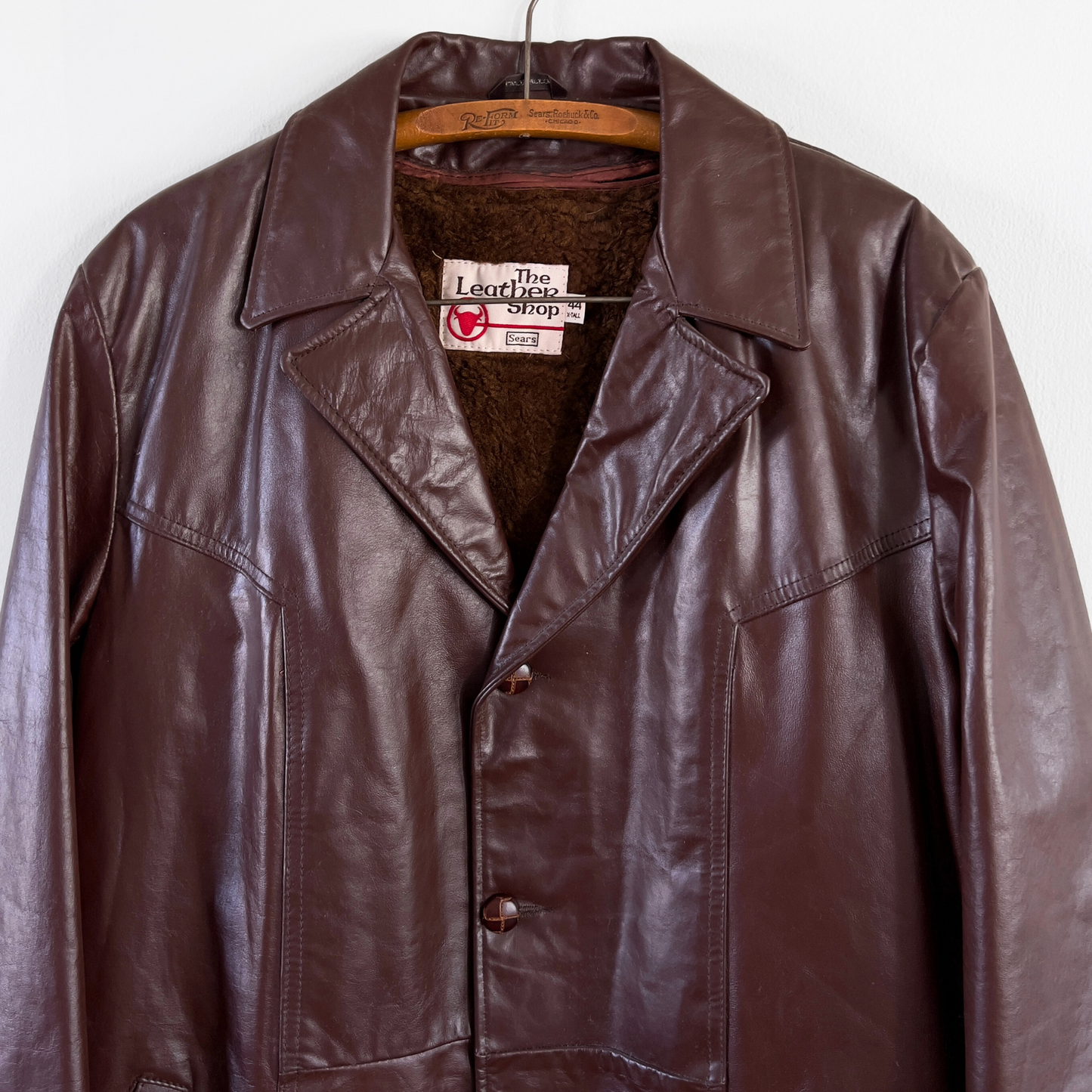 Vintage 1970s Sears Leather Shop Brown Long Leather Coat - Shop ThreadCount Vintage Co.