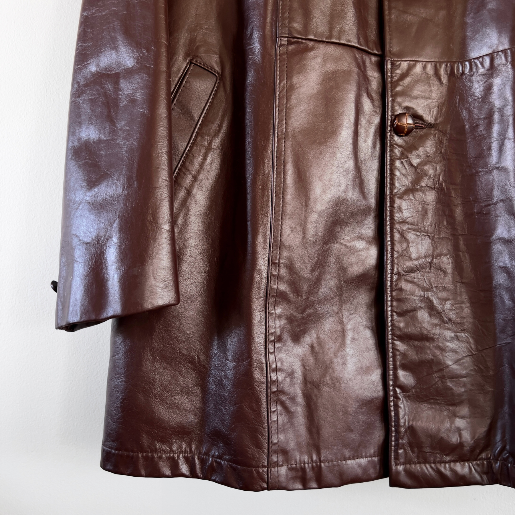 1970s Brown Long Leather Trench Coat  - Shop ThreadCount Vintage Co.