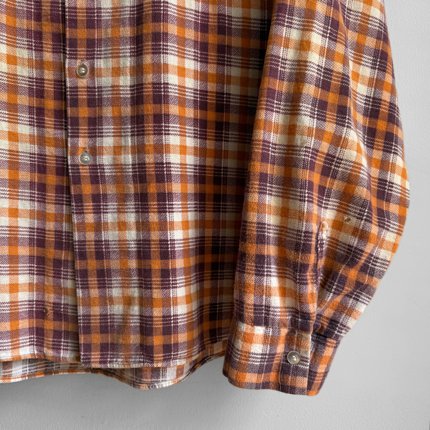 1970s Orange & Burgundy Plaid Flannel Shirt