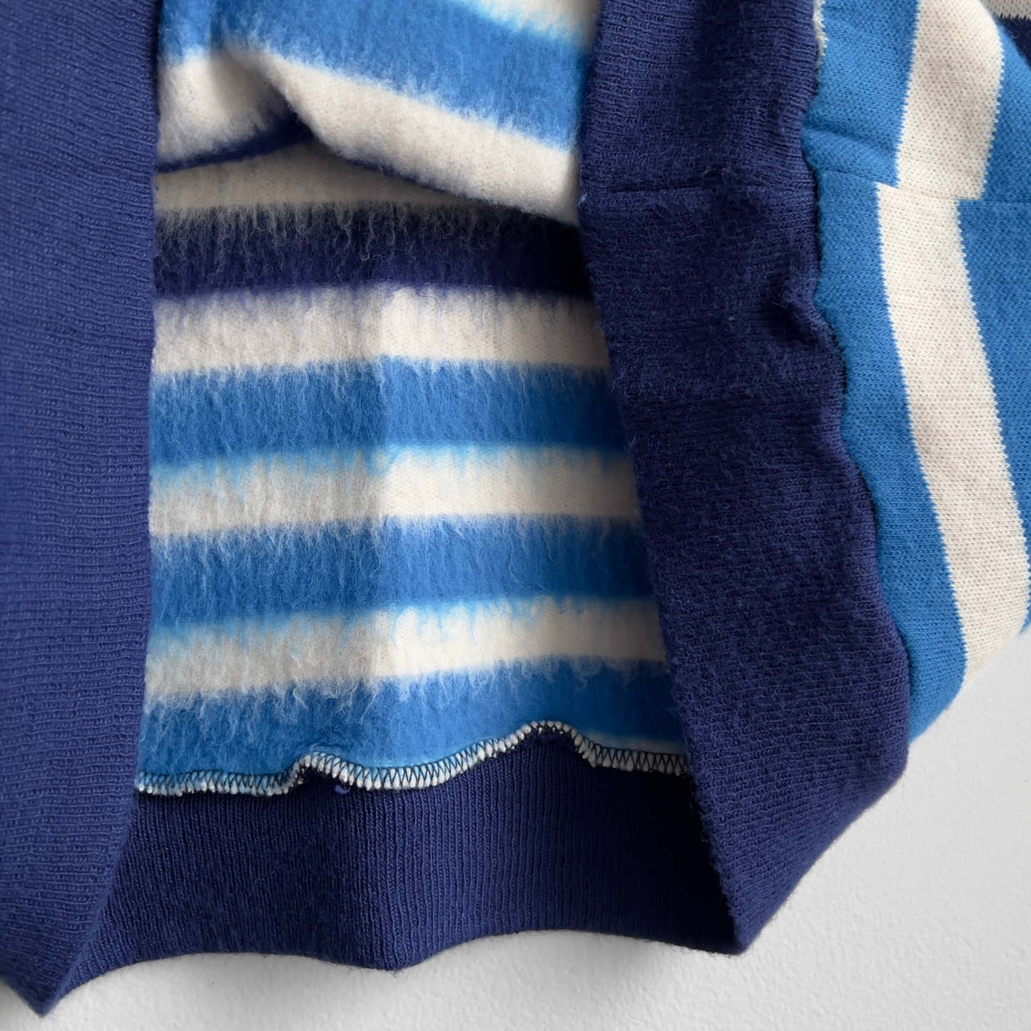Vintage 1960s The Inn Shop Blue Striped Knit Acrylic Sweater Tee - Shop ThreadCount Vintage Co.