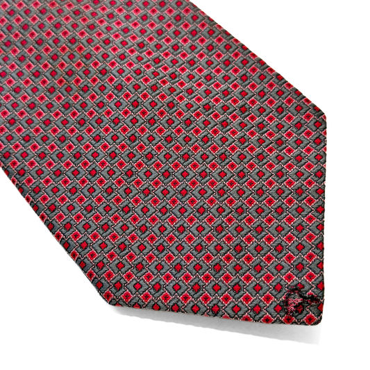 1970s Red Geometric Print Silk Tie