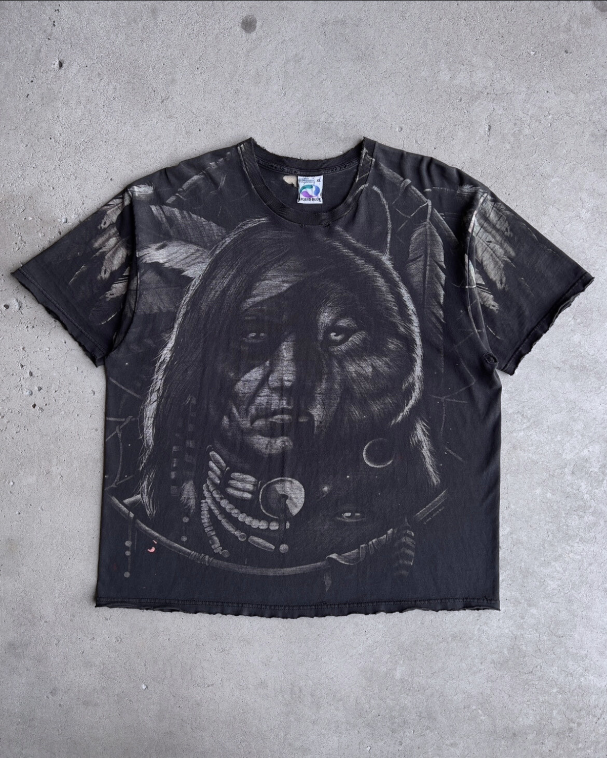 1996 Dream Spirit Chief & Wolf Faded Graphic Tee  - Shop THREADCOUNT Vintage Co.