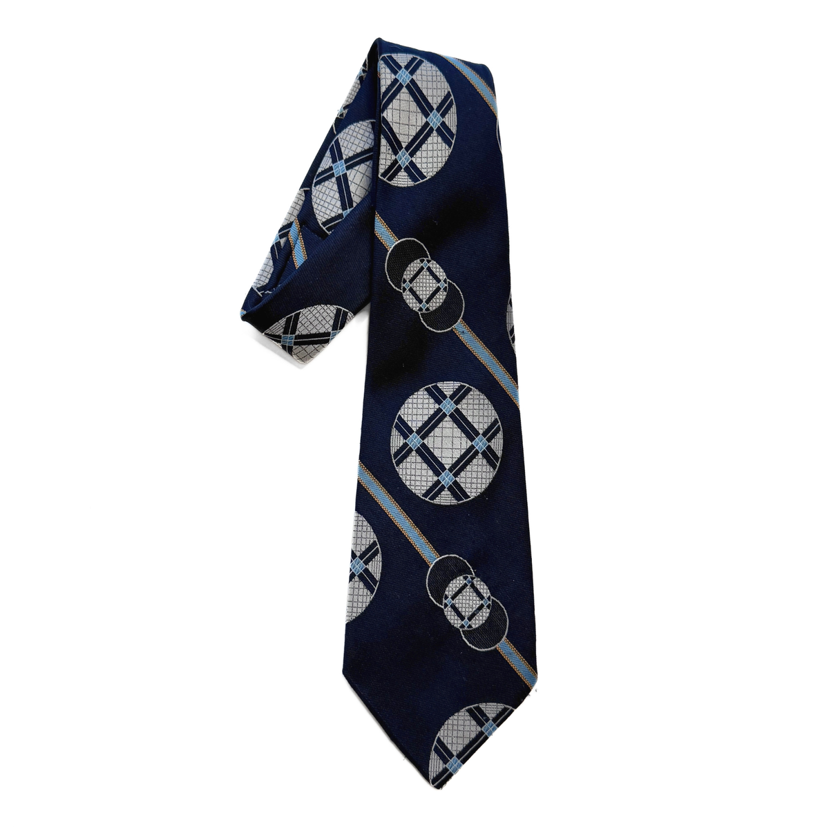 1960s Blue Geometric Print Tie