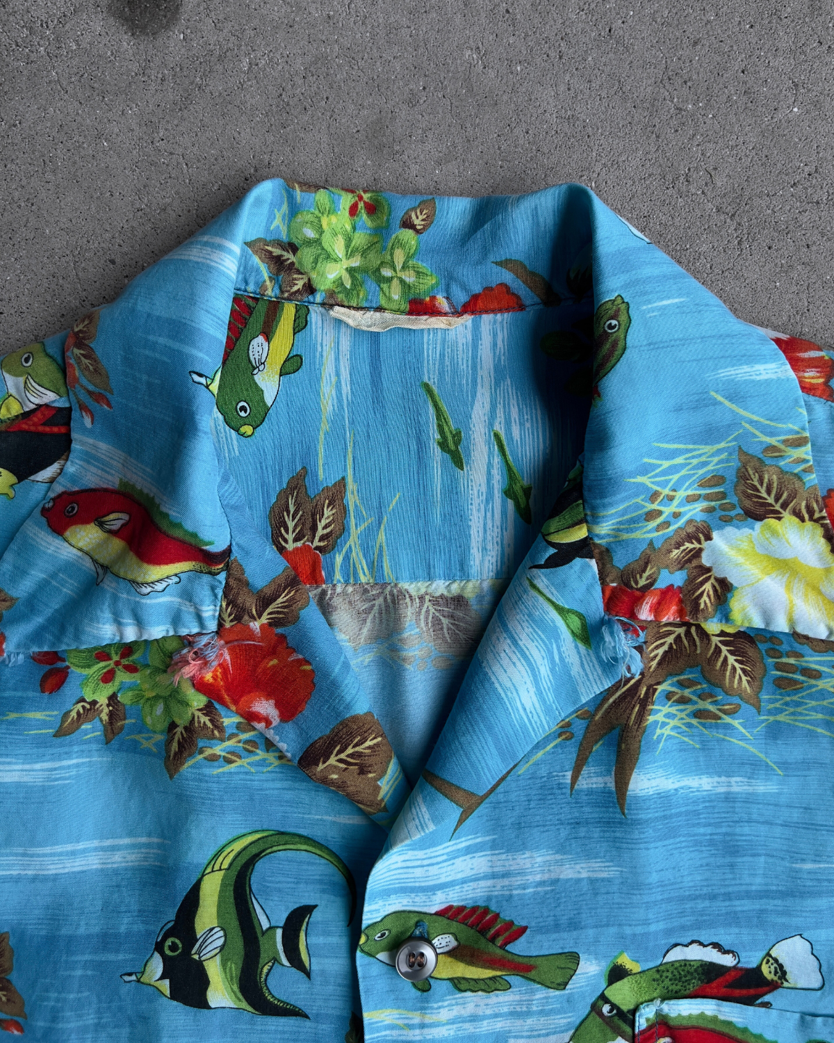 1970s Floral Fish Print Rayon Hawaiian Shirt  - Shop ThreadCount Vintage Co.
