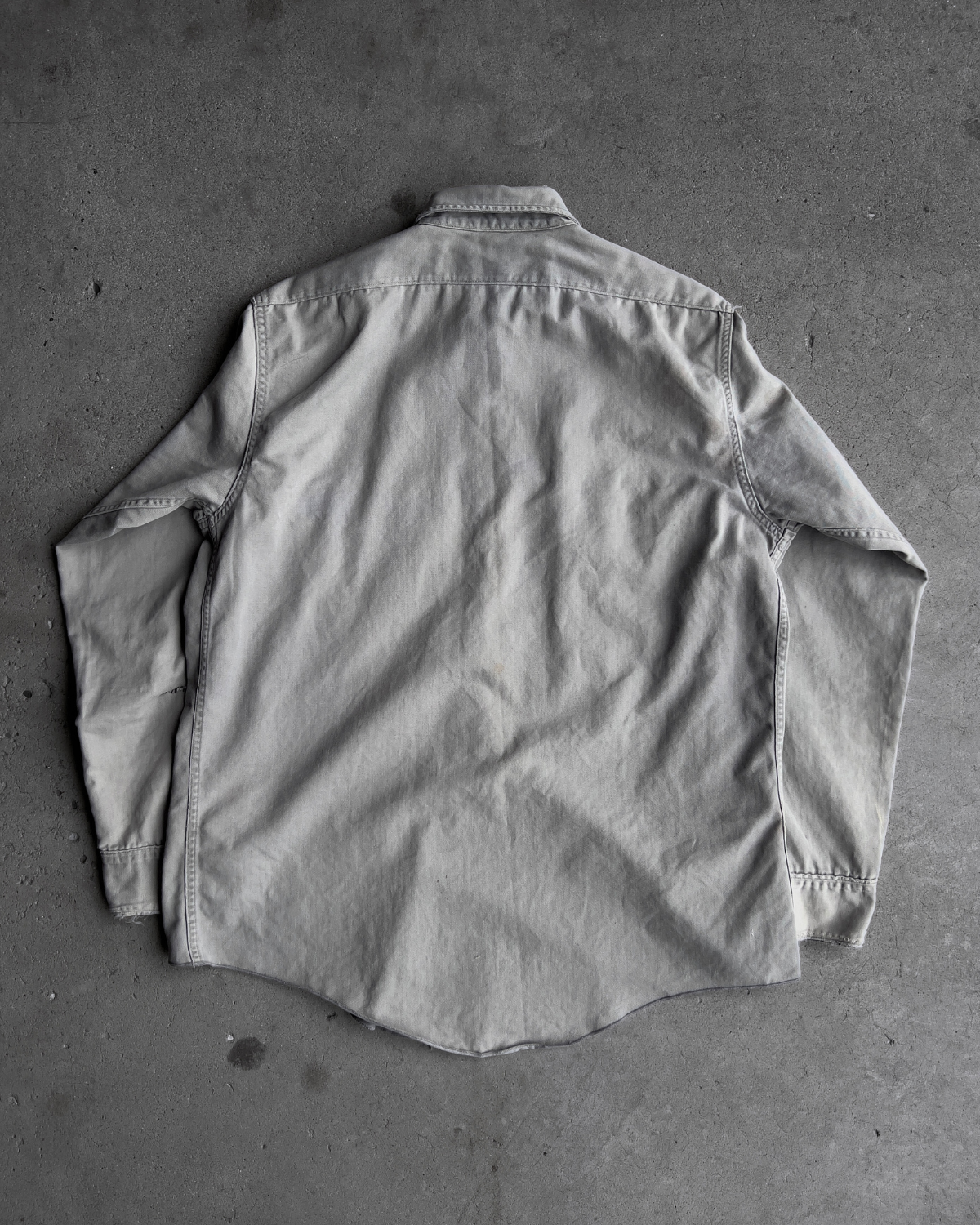 1950s Grey Cotton Twill Repaired Work Shirt  - Shop ThreadCount Vintage Co.