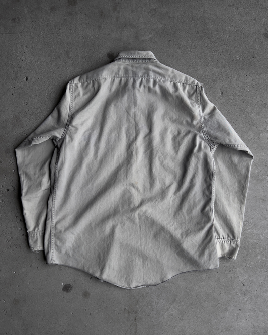 1950s Grey Cotton Twill Repaired Work Shirt  - Shop ThreadCount Vintage Co.