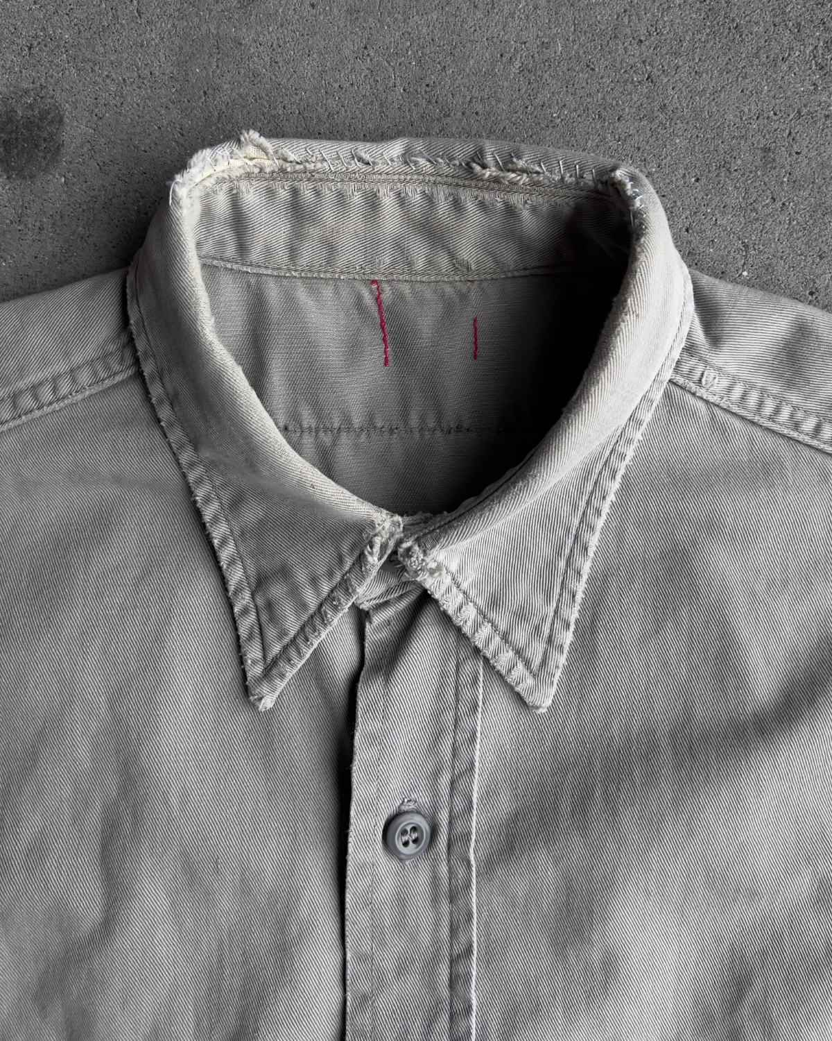 Vintage 1950s Grey Cotton Twill Repaired Work Shirt - Shop ThreadCount Vintage Co.