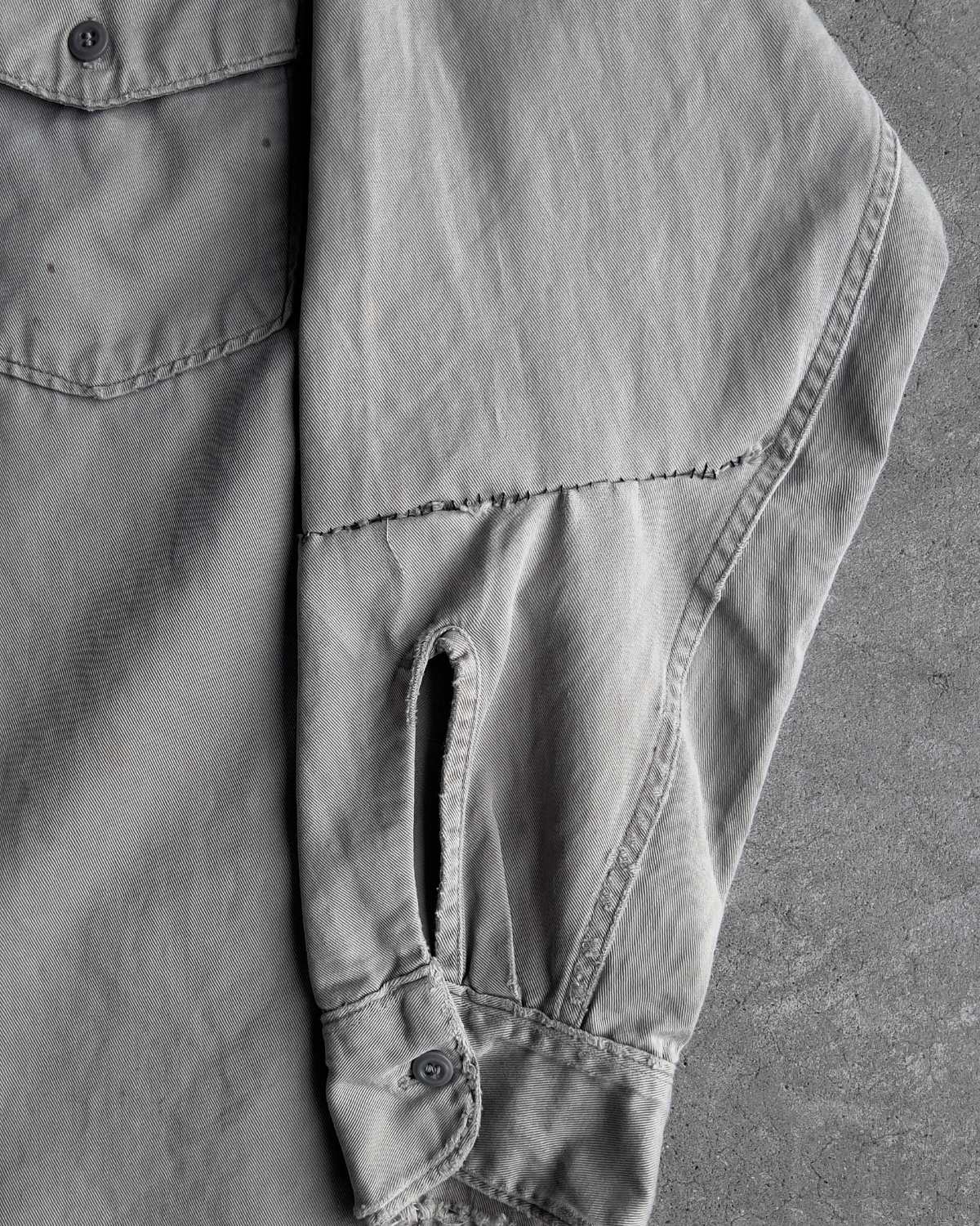 Vintage 1950s Grey Cotton Twill Repaired Work Shirt - Shop ThreadCount Vintage Co.
