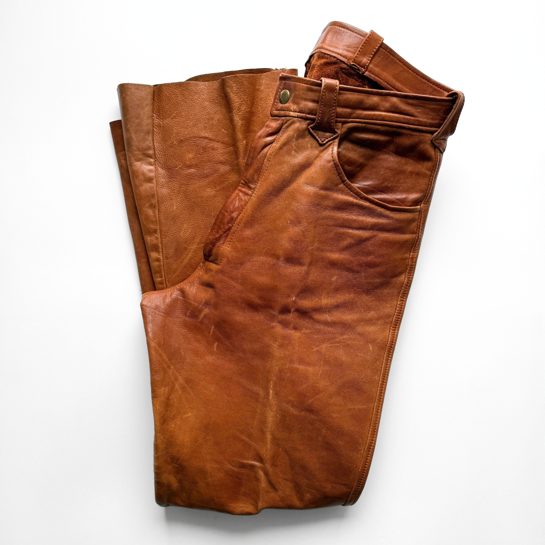 1960s Brown Genuine Leather Handmade Western Pants  - Shop THREADCOUNT Vintage Co.