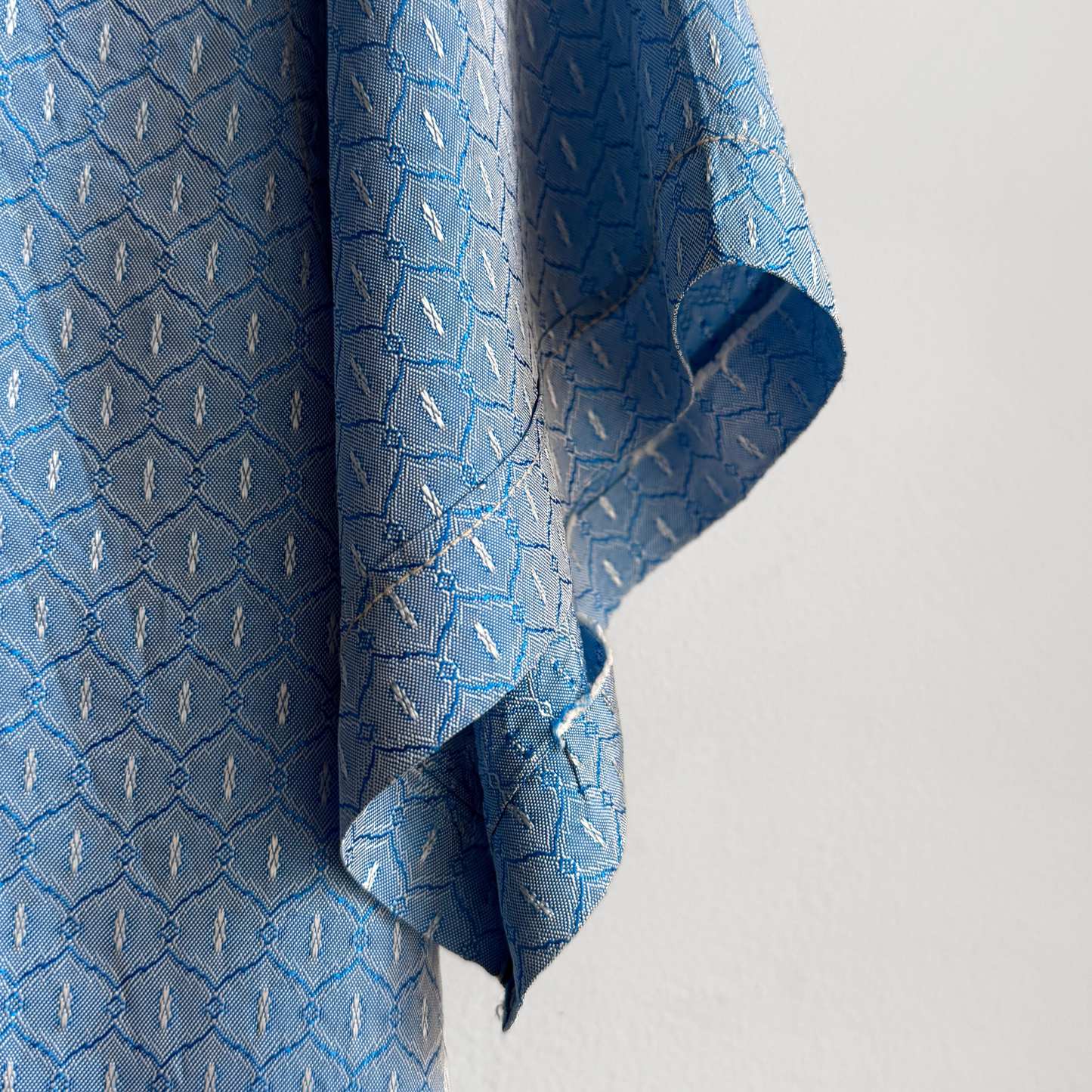 1950s Blue Textured Rayon Loop Collar Shirt