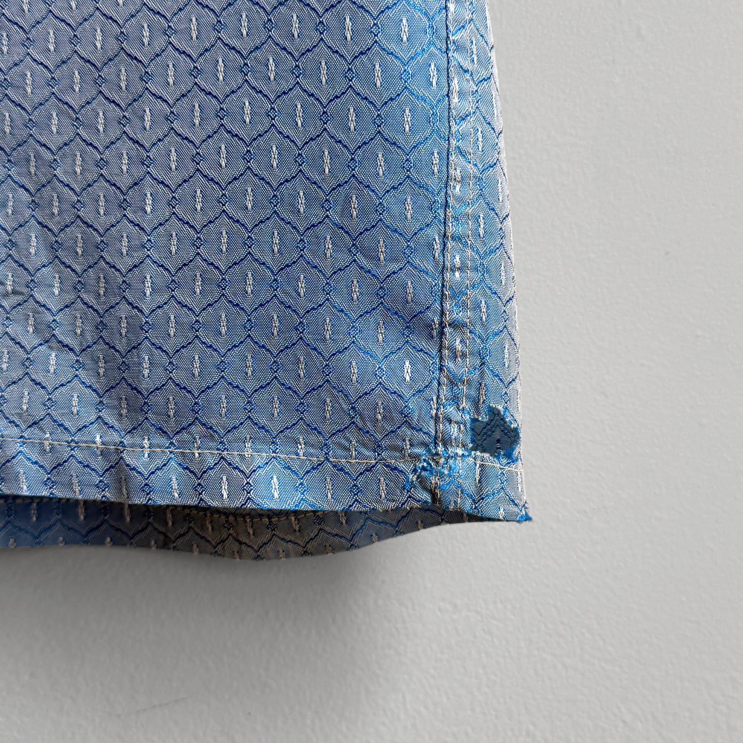 1950s Blue Textured Rayon Loop Collar Shirt