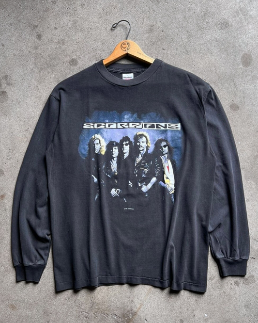 1990 Scorpions Crazy World Tour Faded Long Sleeve Tee  - Shop ThreadCount Vintage Co.