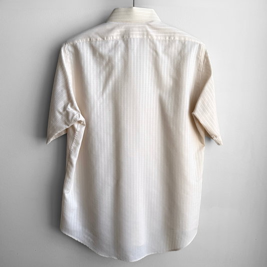 1970s Beige Striped Print Dress Shirt