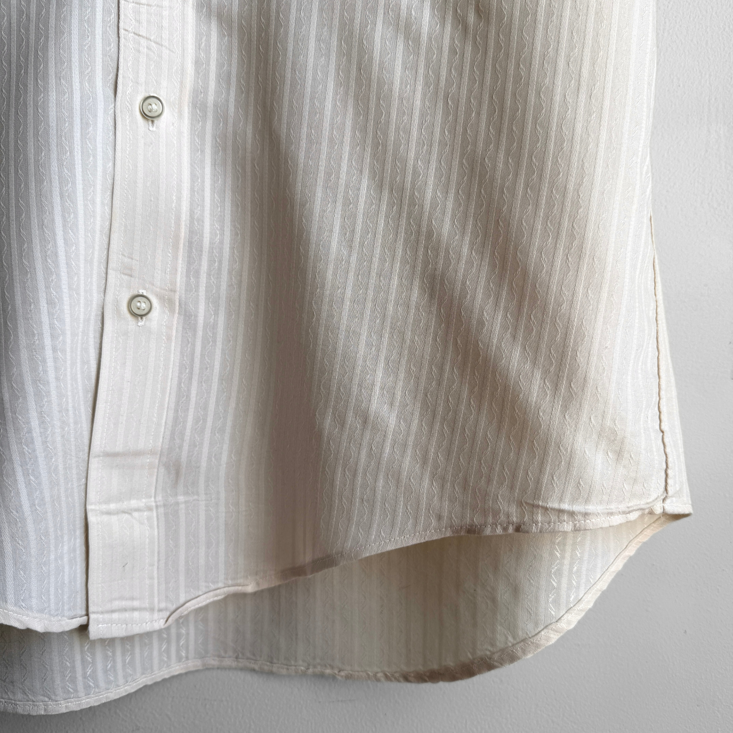 1970s Beige Striped Print Dress Shirt