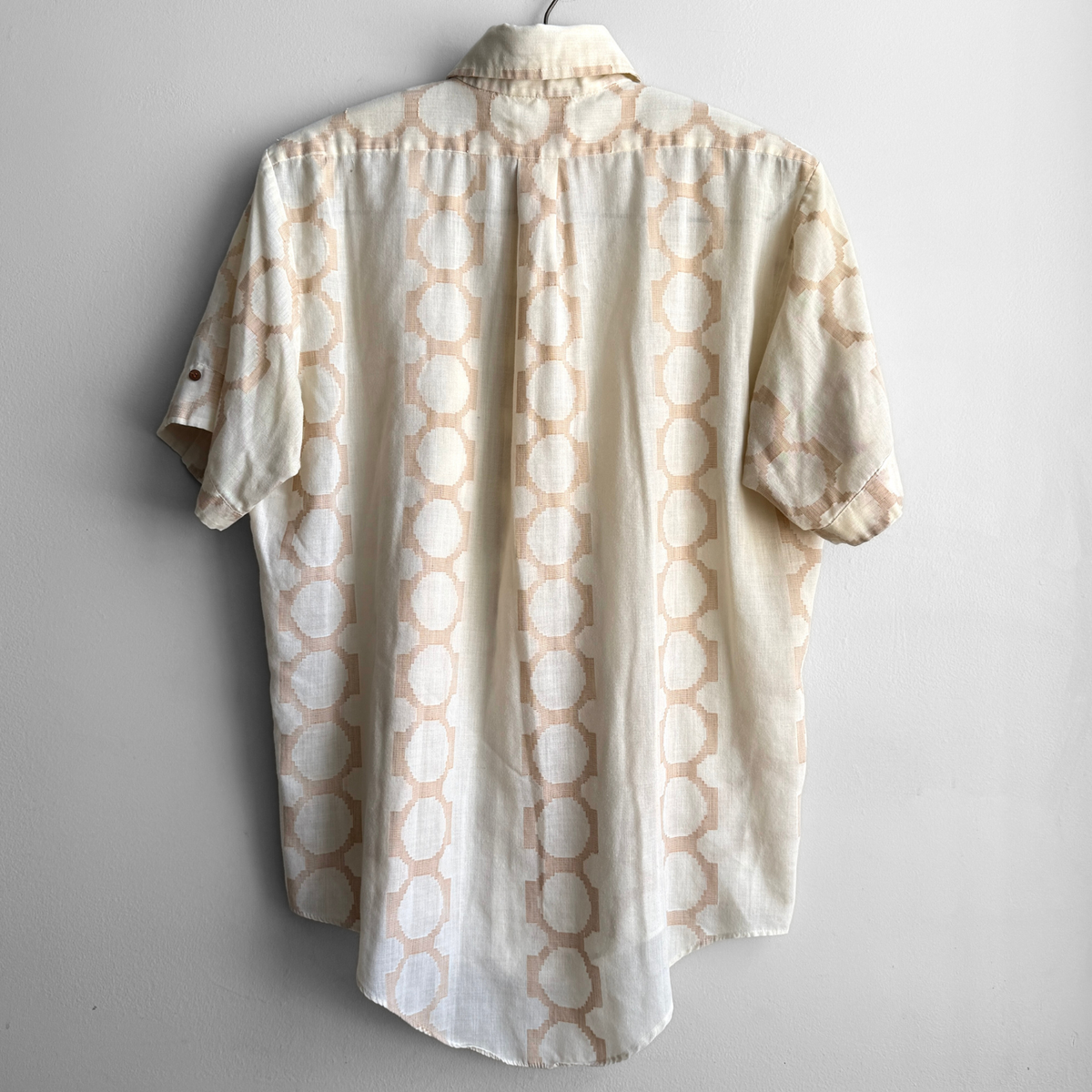 1970s Beige Geometric Print Sport Shirt