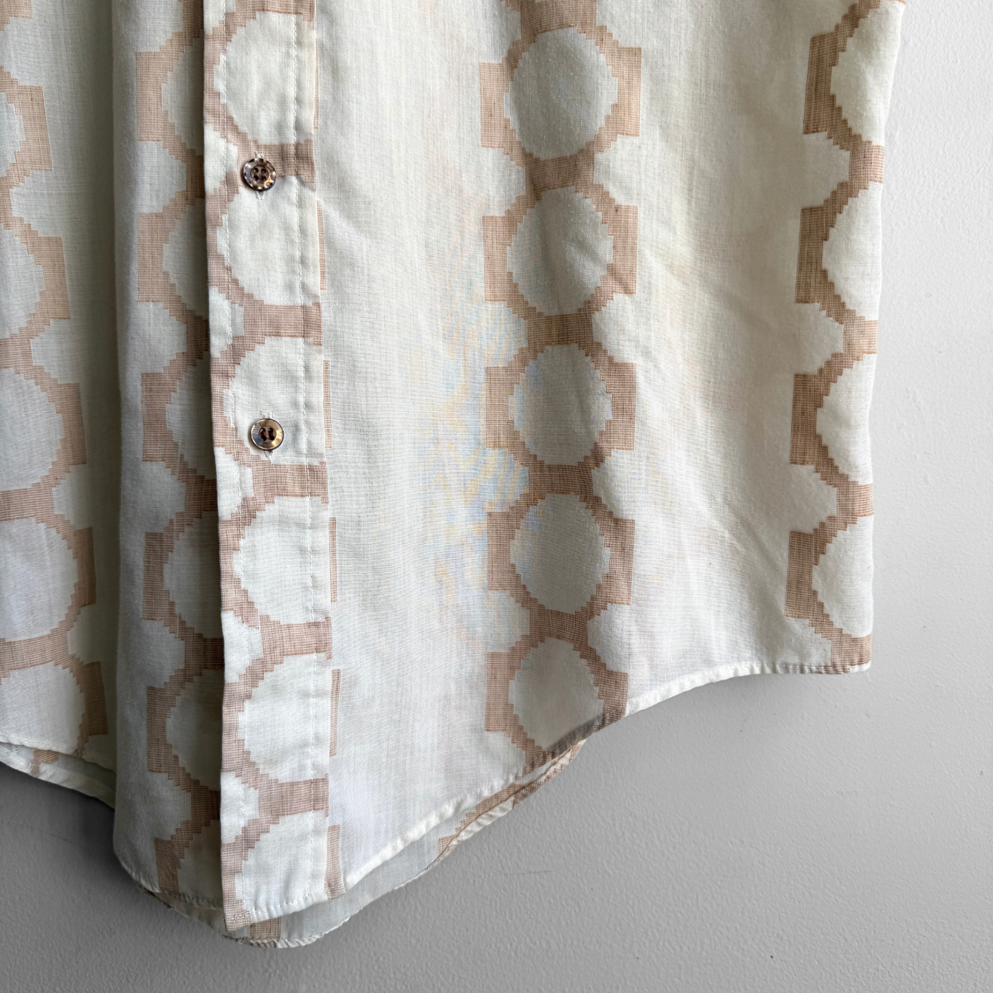 1970s Beige Geometric Print Shirt