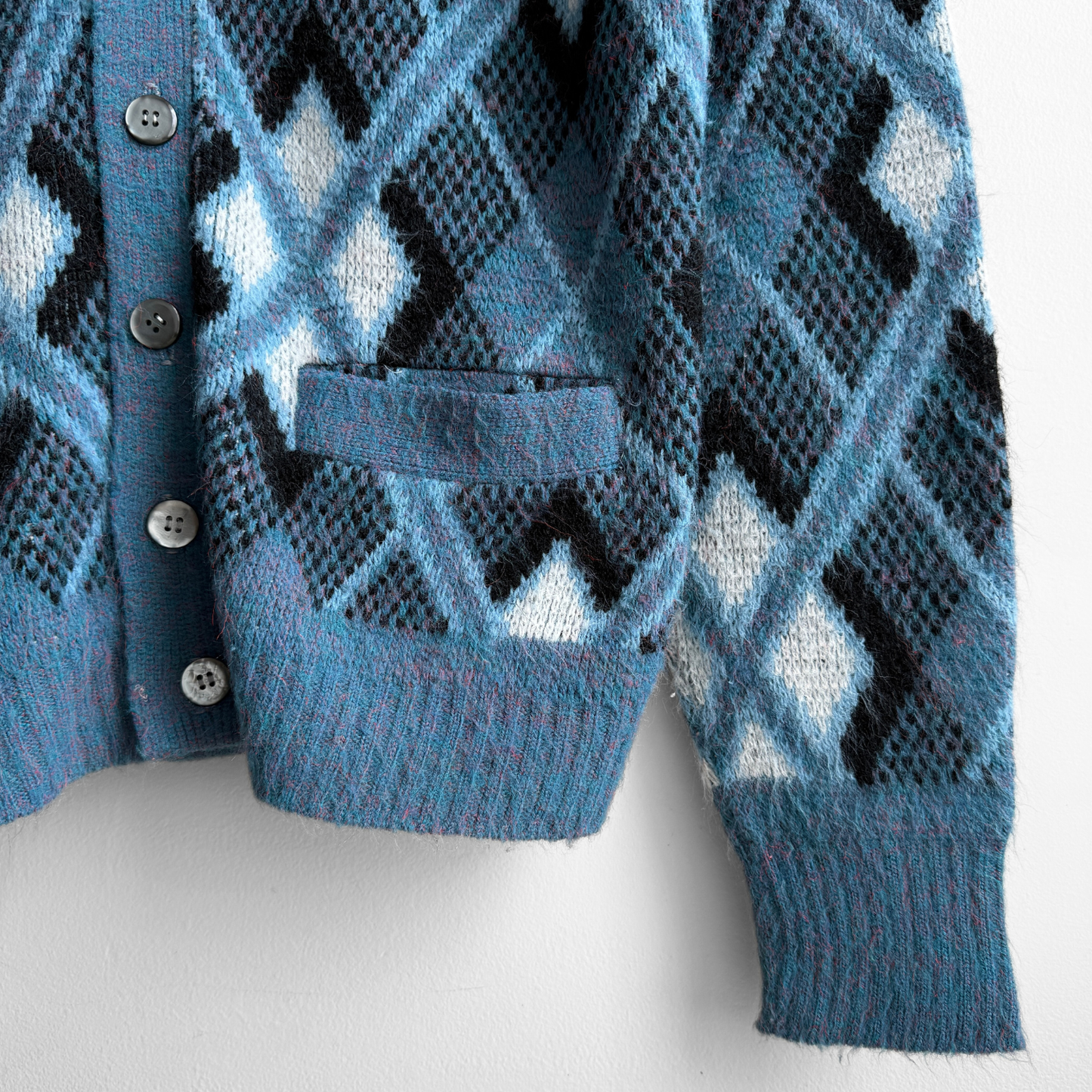 1960s Blue Argyle Acrylic Knit Cardigan
