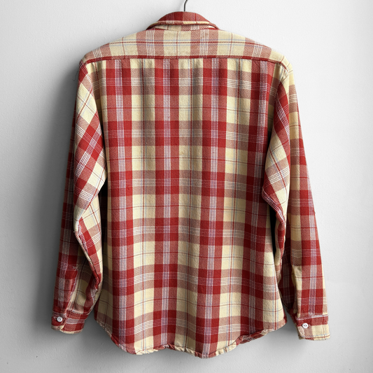1960s Orange & Cream Woven Cotton Plaid Flannel Shirt