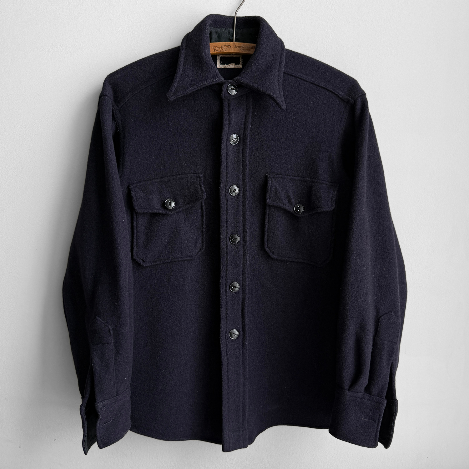 Wool Blue Officer Petty Chief Navy U.S. WWII SHIRT FLANNEL WOOL NAVY US 40s WW2 G*r様 Shirt 15 Size トップス