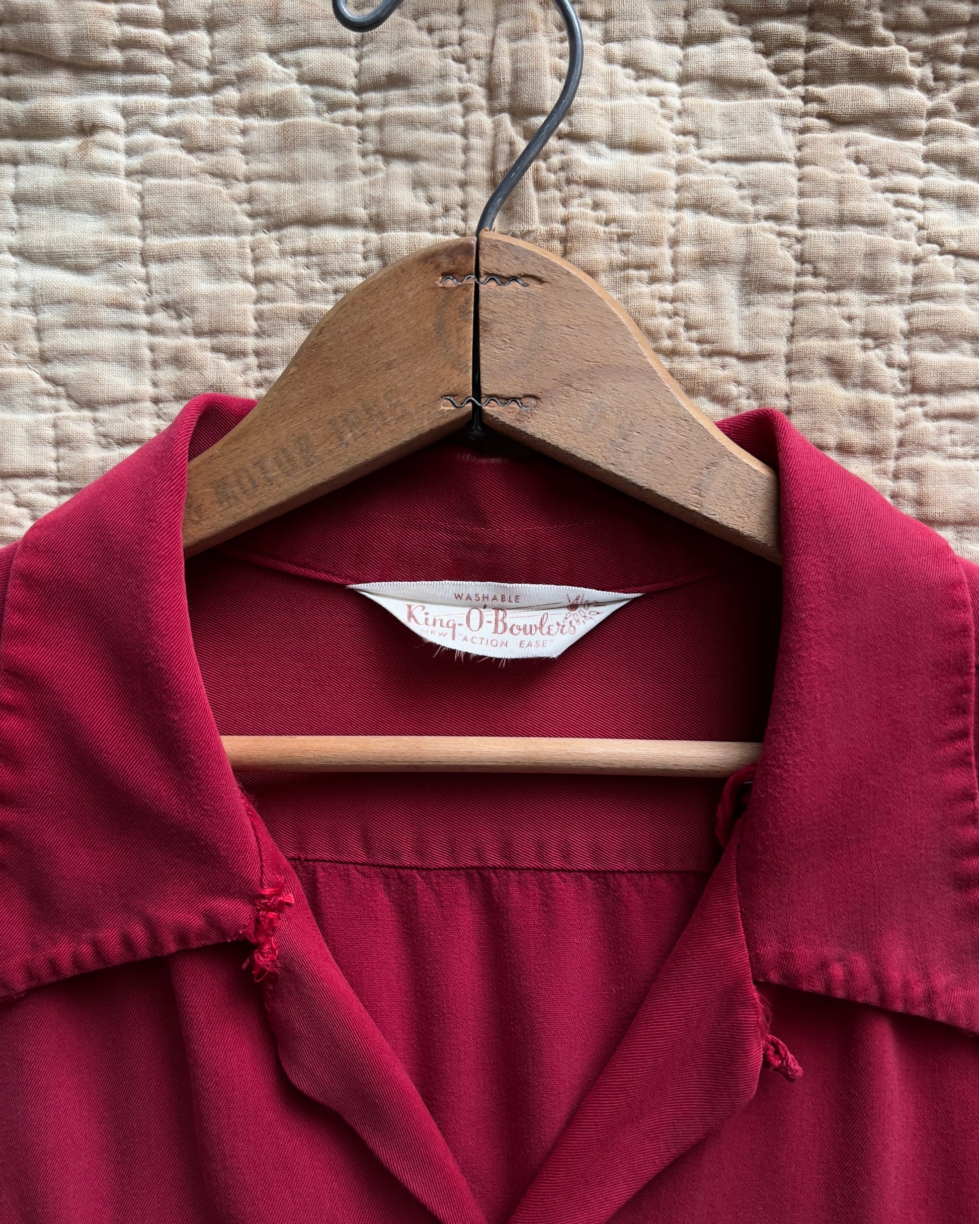 Vintage 1960s Central Utility & Furn. Red Chainstitch Rayon Bowling Shirt  - Shop ThreadCount Vintage Co.