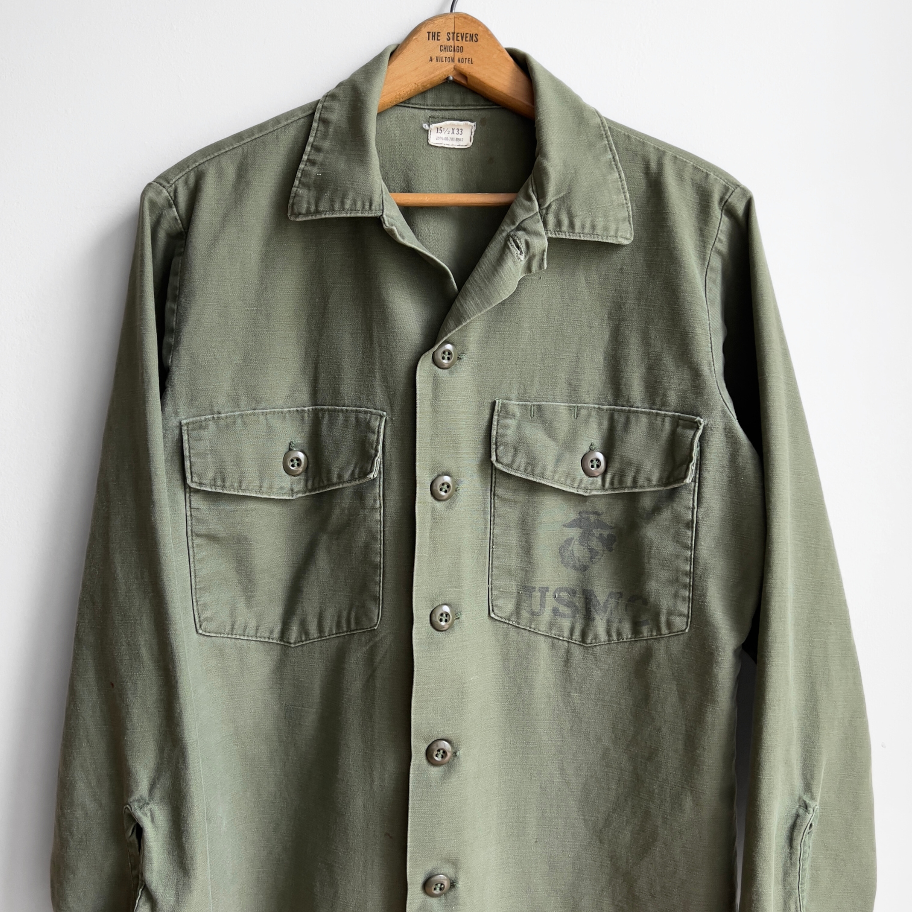 Vintage 1970s USMC OG-107 Sateen Olive Green Fatigue Field Shirt  - Shop ThreadCount Vintage Co.