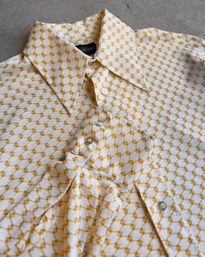 Vintage 1970s Orange & White Static Patterned Disco Dress Shirt  - Shop ThreadCount Vintage Co.