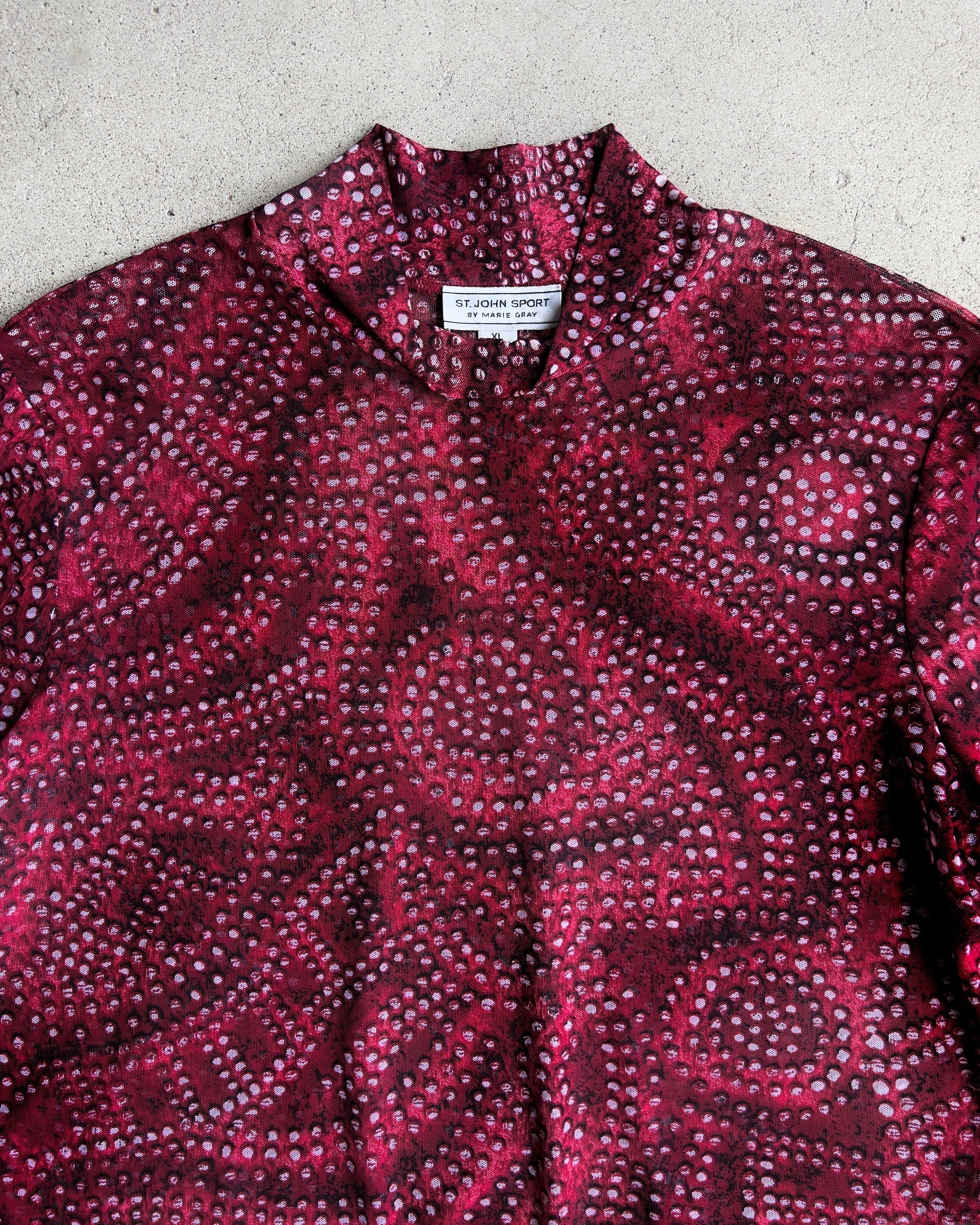 Vintage 1990s Red Dotted Print Mesh Long Sleeve  - Shop ThreadCount Vintage Co.