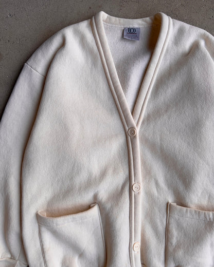 Vintage 1990s Off White Heavy Cotton Fleece Cardigan  - Shop ThreadCount Vintage Co.