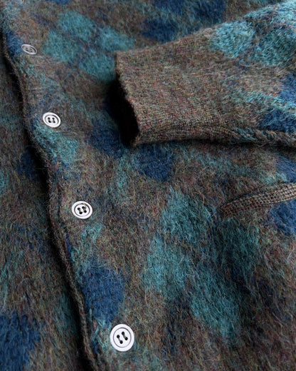 1960s Green & Blue Diamond Argyle Mohair Cardigan  - Shop ThreadCount Vintage Co.