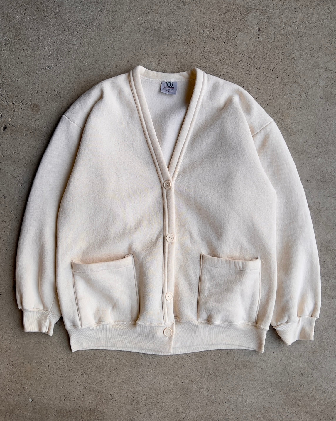 Vintage 1990s Off White Heavy Cotton Fleece Cardigan  - Shop ThreadCount Vintage Co.