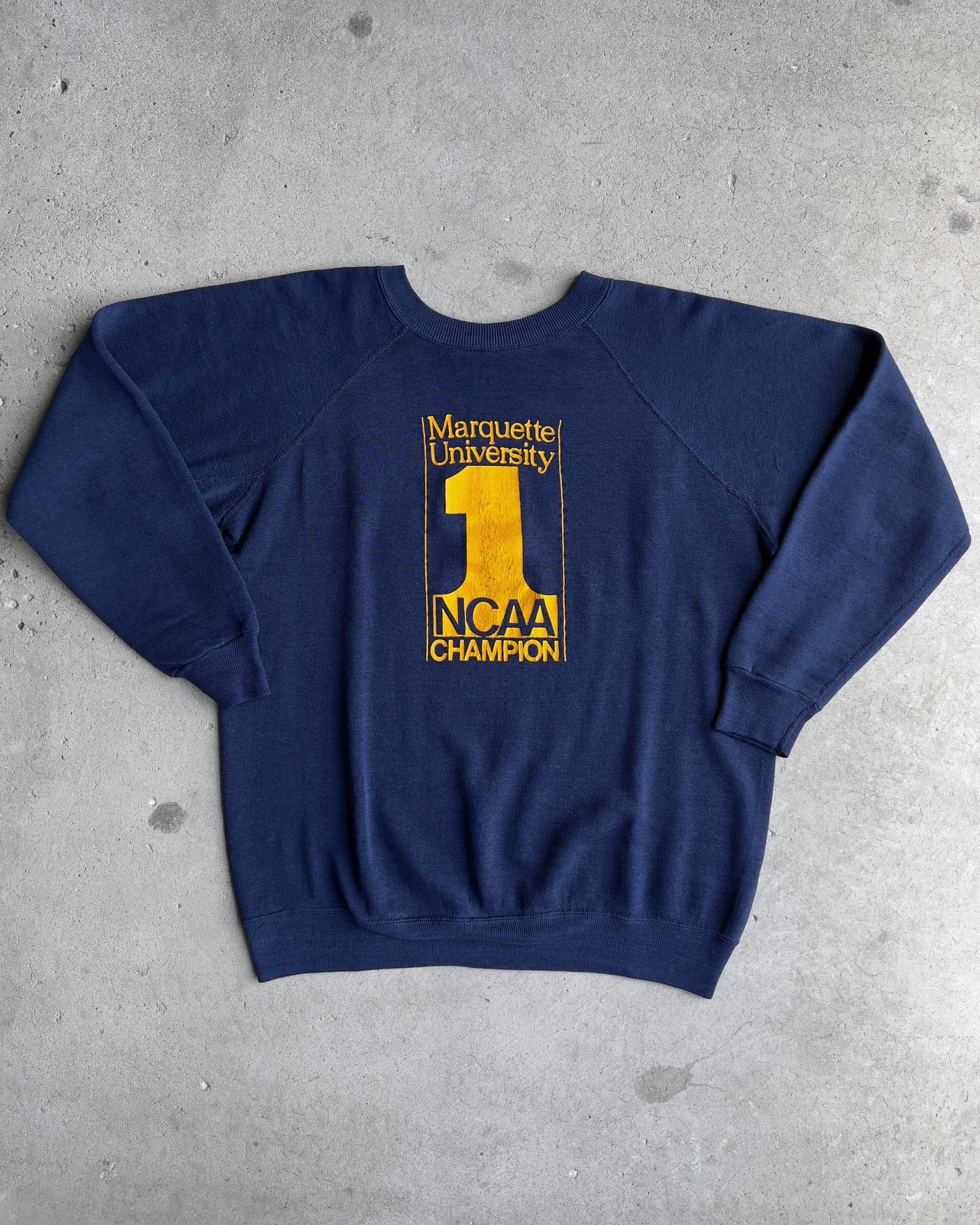 Vintage 1977 Marquette University Basketball NCAA Champions Navy Sweatshirt  - Shop ThreadCount Vintage Co.