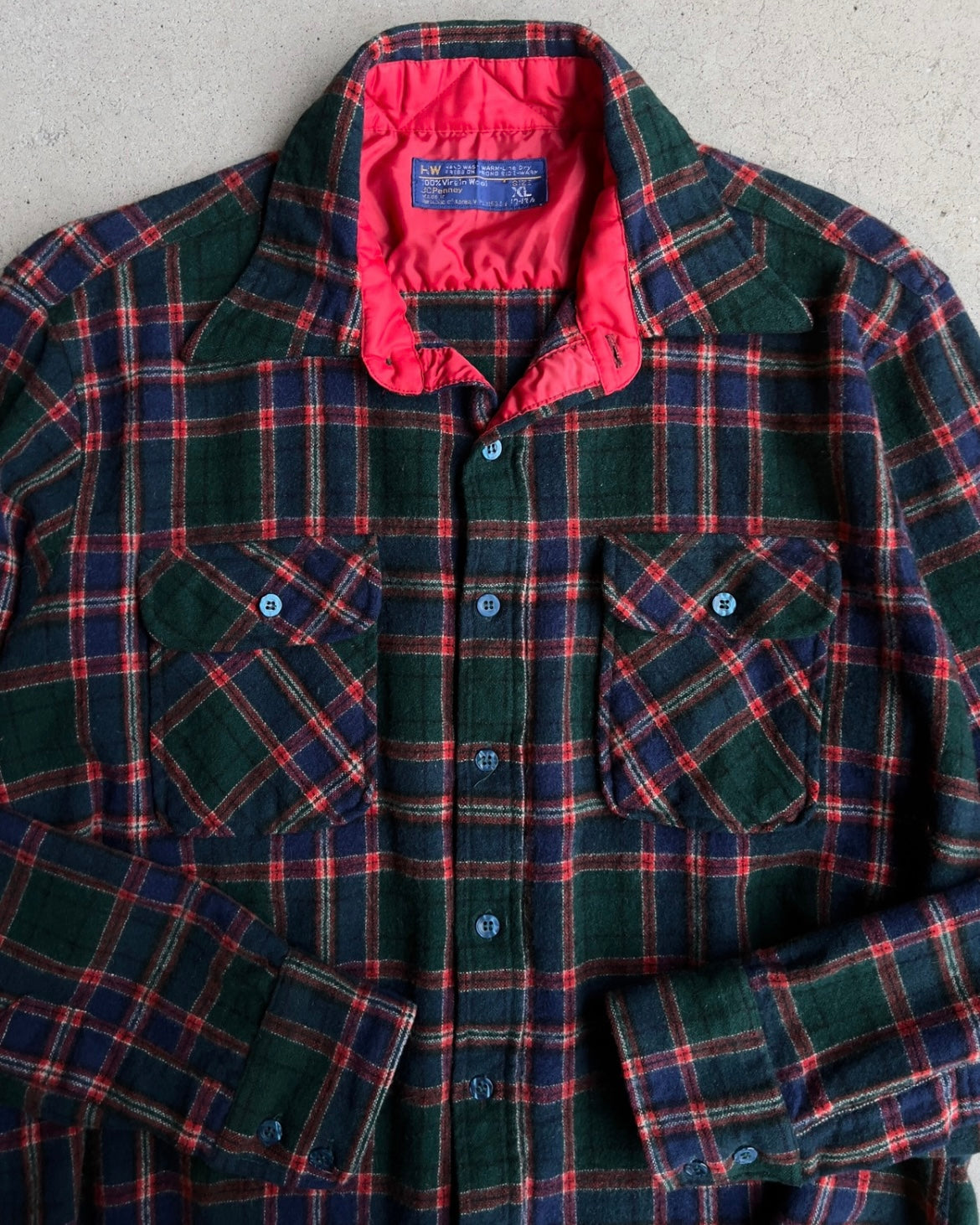 Vintage 1970s Green & Red Virgin Wool Plaid Flannel Shirt  - Shop ThreadCount Vintage Co.