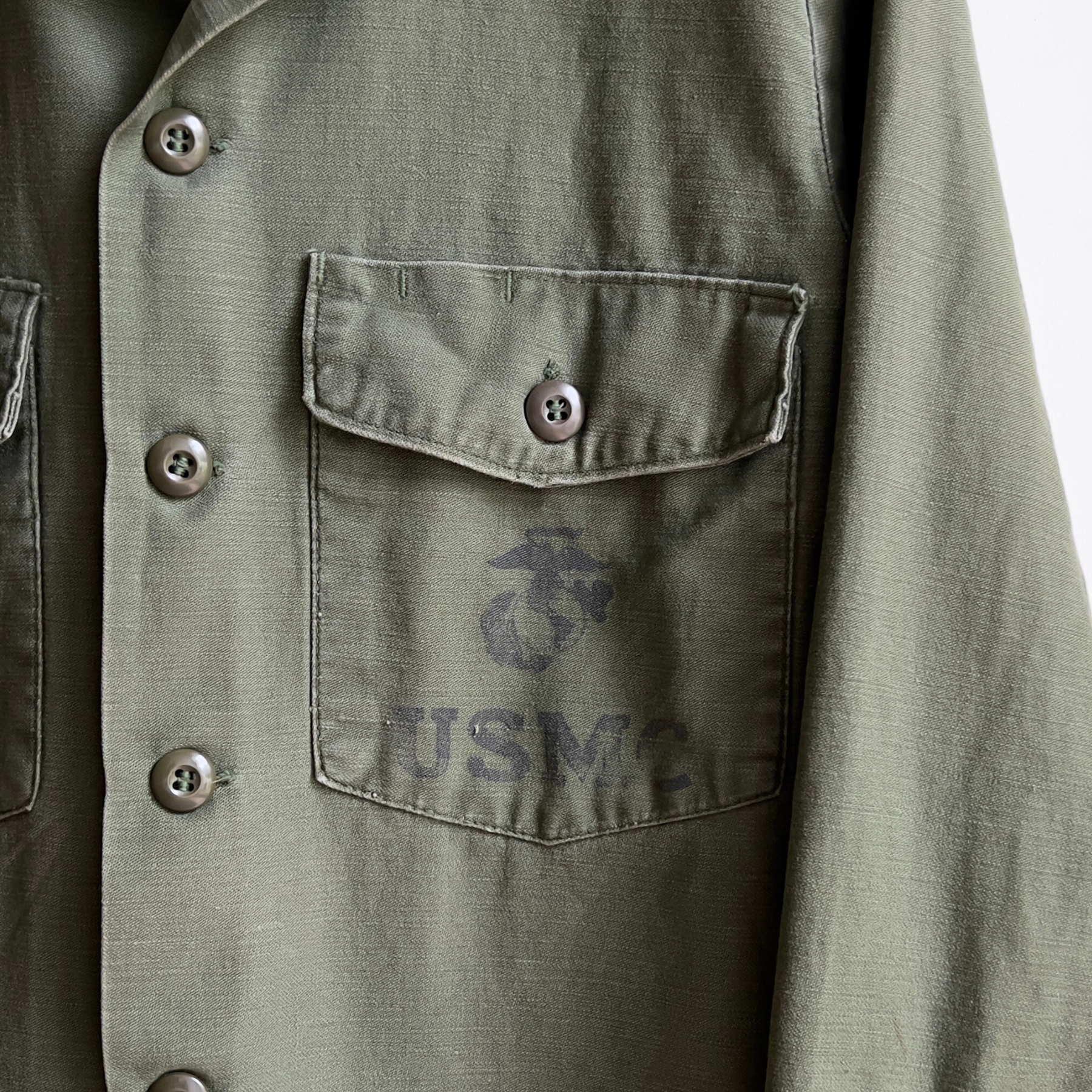 Vintage 1970s USMC OG-107 Sateen Olive Green Fatigue Field Shirt  - Shop ThreadCount Vintage Co.