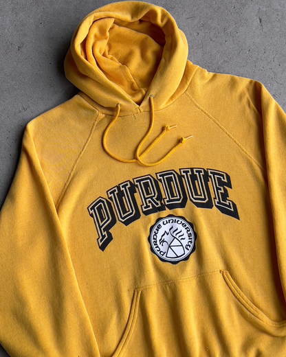 Vintage 1970s Purdue University Yellow Raglan Hoodie  - Shop ThreadCount Vintage Co.