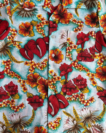 Vintage 1960s Red Hibiscus Floral Aloha Hawaiian Shirt  - Shop ThreadCount Vintage Co.