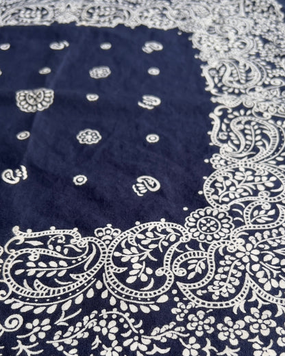 Vintage 1980s Navy Blue Paisley Print Cotton Bandana  - Shop ThreadCount Vintage Co.