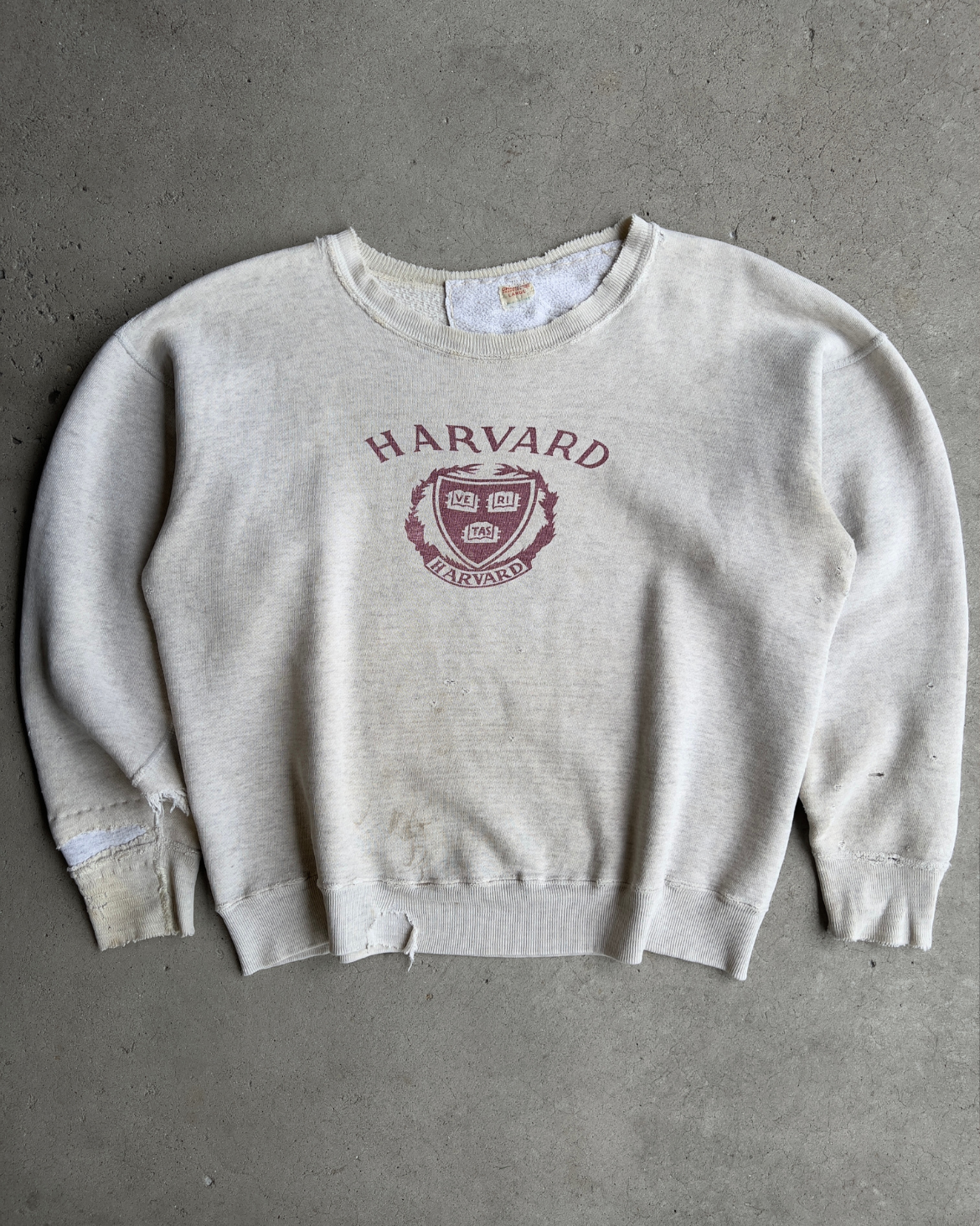 1960s Harvard University Veritas Shield Repaired Cotton Sweatshirt  - Shop ThreadCount Vintage Co.