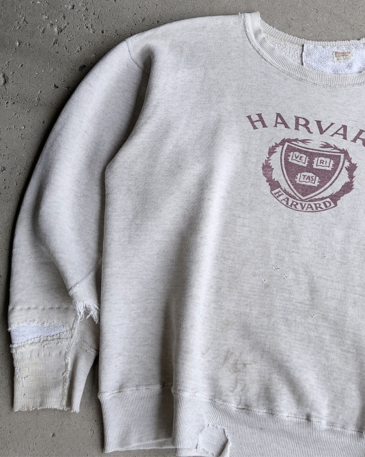 1960s Harvard University Veritas Shield Repaired Cotton Sweatshirt  - Shop ThreadCount Vintage Co.