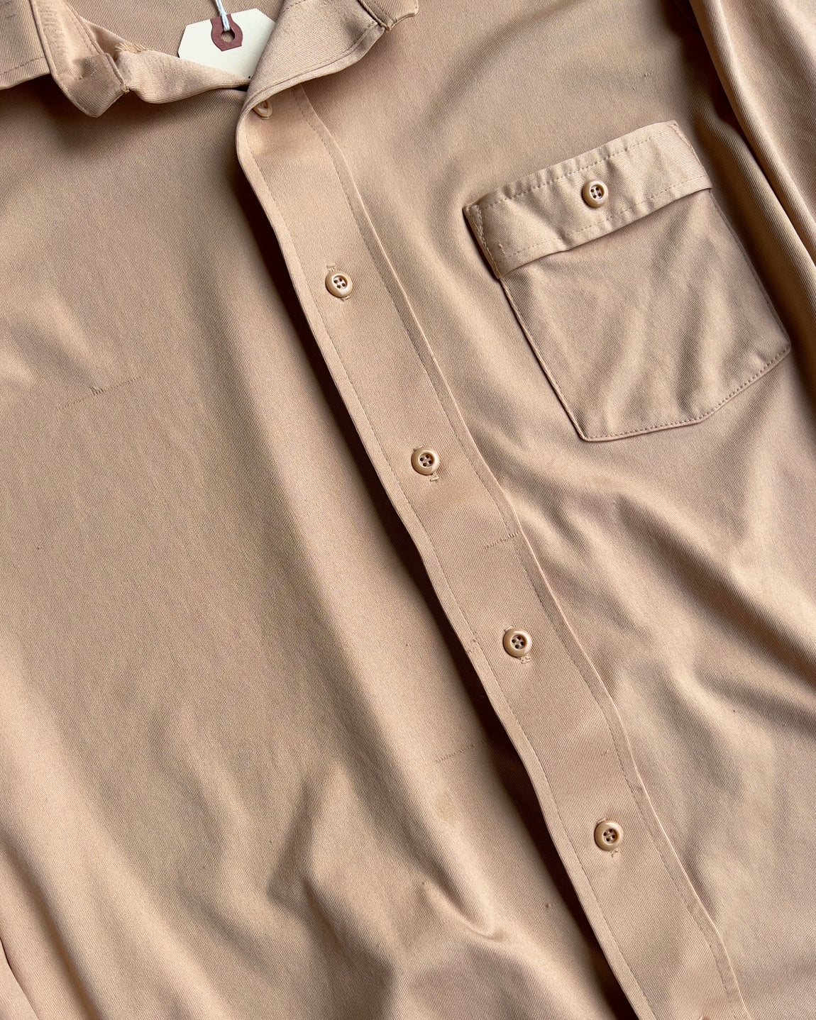 Vintage 1970s Faded Tan Polyester Ultressa Sport Shirt  - Shop ThreadCount Vintage Co.