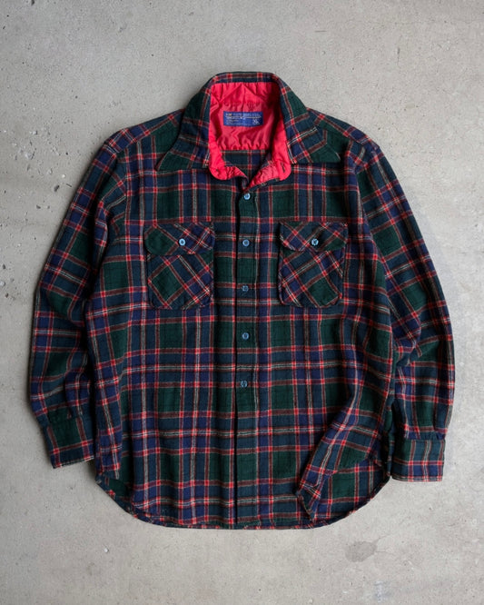 Vintage 1970s Green & Red Virgin Wool Plaid Flannel Shirt  - Shop ThreadCount Vintage Co.