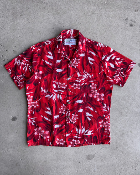 Vintage 1950s Waikiki Wear Floral Red Hawaiian Shirt  - Shop ThreadCount Vintage Co.