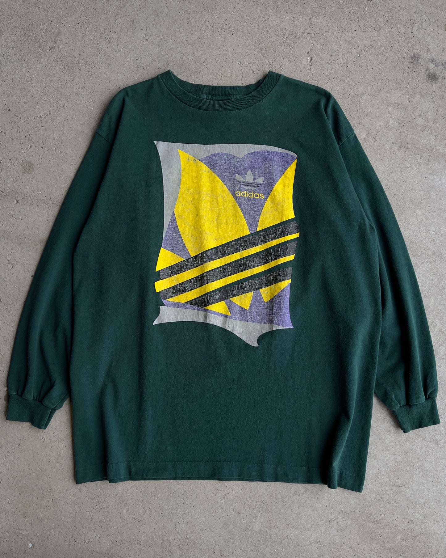 Vintage 1980s Adidas Green & Yellow Graphic Trefoil Logo Long Sleeve  - Shop ThreadCount Vintage Co.